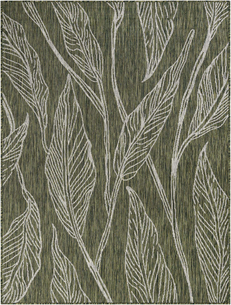 Green 5' 3 x 7' 1 Outdoor Botanical Rectangle Rug