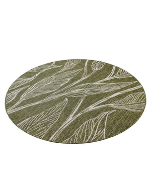 Green 7' 10 x 7' 10 Outdoor Botanical Round Area Rug Weather Resistant for Patio, Deck, Terrace, Balcony, Porch Polypropylene Garden Floral Tropical Carpet for Sale at Rug Engine