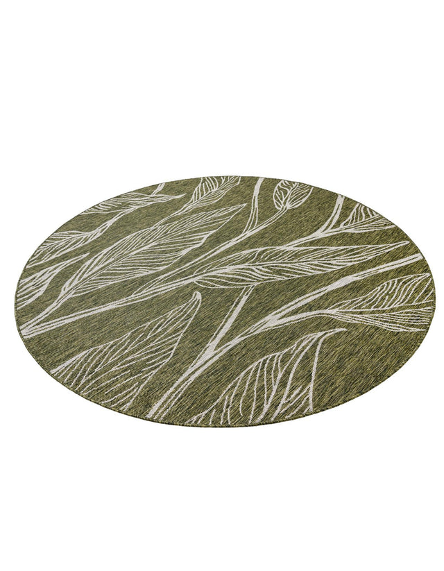 Green 7' 10 x 7' 10 Outdoor Botanical Round Area Rug Weather Resistant for Patio, Deck, Terrace, Balcony, Porch Polypropylene Garden Floral Tropical Carpet for Sale at Rug Engine