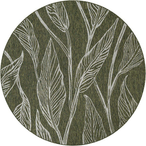 Green 7' 10 x 7' 10 Outdoor Botanical Round Area Rug Weather Resistant for Patio, Deck, Terrace, Balcony, Porch Polypropylene Garden Floral Tropical Carpet for Sale at Rug Engine