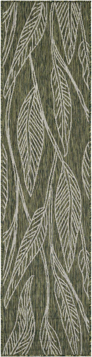 Green 2' x 8' Outdoor Botanical Runner Area Rug Weather Resistant for Patio, Deck, Terrace, Balcony, Porch Polypropylene Garden Floral Tropical Carpet for Sale at Rug Engine