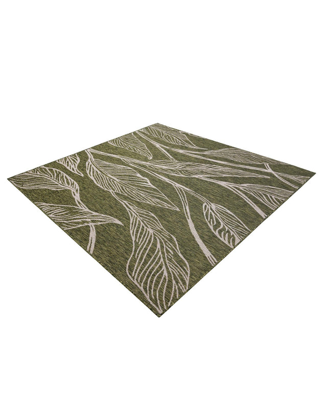 Green 7' 10 x 7' 10 Outdoor Botanical Square Area Rug Weather Resistant for Patio, Deck, Terrace, Balcony, Porch Polypropylene Garden Floral Tropical Carpet for Sale at Rug Engine