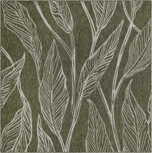 Green 7' 10 x 7' 10 Outdoor Botanical Square Area Rug Weather Resistant for Patio, Deck, Terrace, Balcony, Porch Polypropylene Garden Floral Tropical Carpet for Sale at Rug Engine