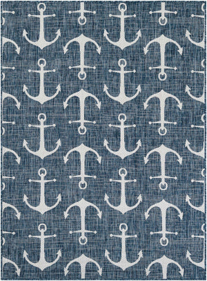 Blue 5' 3 x 7' 1 Outdoor Coastal Rectangle Area Rug Weather Resistant for Patio, Deck, Terrace, Balcony, Porch 100% Polypropylene Coastal Decor Carpet for Sale at Rug Engine