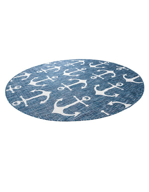 Blue 6' 1 x 6' 1 Outdoor Coastal Round Area Rug Weather Resistant for Patio, Deck, Terrace, Balcony, Porch 100% Polypropylene Coastal Decor Carpet for Sale at Rug Engine