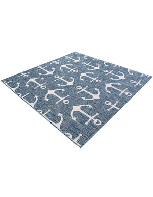 Blue 6' 1 x 6' 1 Outdoor Coastal Square Area Rug Weather Resistant for Patio, Deck, Terrace, Balcony, Porch 100% Polypropylene Coastal Decor Carpet for Sale at Rug Engine