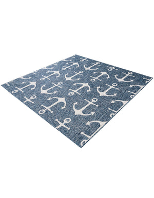 Blue 6' 1 x 6' 1 Outdoor Coastal Square Area Rug Weather Resistant for Patio, Deck, Terrace, Balcony, Porch 100% Polypropylene Coastal Decor Carpet for Sale at Rug Engine