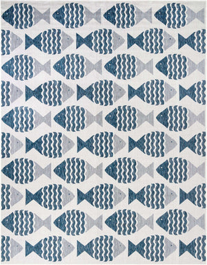 Navy Blue 10' x 13' 1 Outdoor Coastal Rectangle Rug