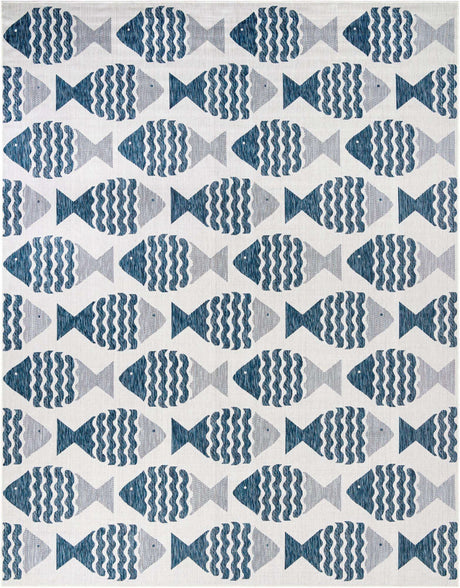 Navy Blue 10' x 13' 1 Outdoor Coastal Rectangle Rug