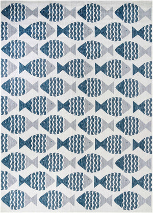 Navy Blue 10' x 14' 1 Outdoor Coastal Rectangle Area Rug Weather Resistant for Patio, Deck, Terrace, Balcony, Porch 100% Polypropylene Coastal Decor Carpet for Sale at Rug Engine