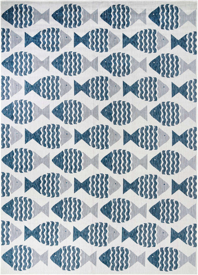 Navy Blue 10' x 14' 1 Outdoor Coastal Rectangle Area Rug Weather Resistant for Patio, Deck, Terrace, Balcony, Porch 100% Polypropylene Coastal Decor Carpet for Sale at Rug Engine