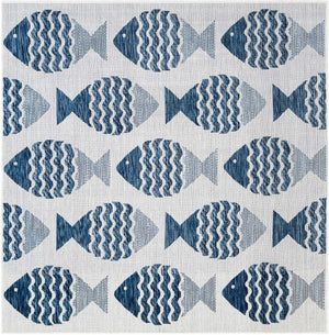 Navy Blue 5' 3 x 5' 3 Outdoor Coastal Square Area Rug Weather Resistant for Patio, Deck, Terrace, Balcony, Porch 100% Polypropylene Coastal Decor Carpet for Sale at Rug Engine