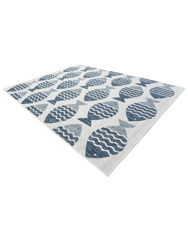 Navy Blue 5' 3 x 7' 1 Outdoor Coastal Rectangle Area Rug Weather Resistant for Patio, Deck, Terrace, Balcony, Porch 100% Polypropylene Coastal Decor Carpet for Sale at Rug Engine
