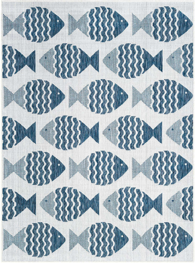 Navy Blue 5' 3 x 7' 1 Outdoor Coastal Rectangle Area Rug Weather Resistant for Patio, Deck, Terrace, Balcony, Porch 100% Polypropylene Coastal Decor Carpet for Sale at Rug Engine