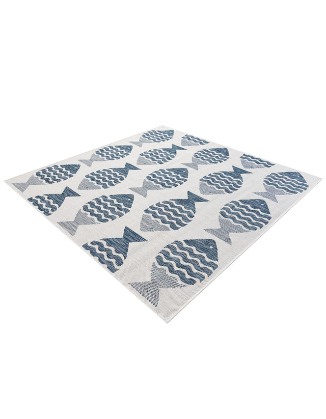 Navy Blue 6' 1 x 6' 1 Outdoor Coastal Square Area Rug Weather Resistant for Patio, Deck, Terrace, Balcony, Porch 100% Polypropylene Coastal Decor Carpet for Sale at Rug Engine