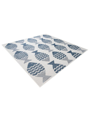 Navy Blue 6' 1 x 6' 1 Outdoor Coastal Square Area Rug Weather Resistant for Patio, Deck, Terrace, Balcony, Porch 100% Polypropylene Coastal Decor Carpet for Sale at Rug Engine