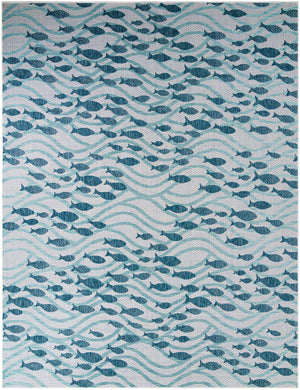 Blue 10' x 13' 1 Outdoor Coastal Rectangle Area Rug Weather Resistant for Patio, Deck, Terrace, Balcony, Porch 100% Polypropylene Coastal Decor Carpet for Sale at Rug Engine