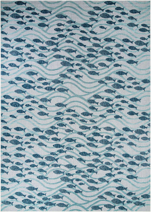Blue 10' x 14' 1 Outdoor Coastal Rectangle Rug