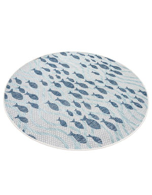 Blue 5' 3 x 5' 3 Outdoor Coastal Round Area Rug Weather Resistant for Patio, Deck, Terrace, Balcony, Porch 100% Polypropylene Coastal Decor Carpet for Sale at Rug Engine