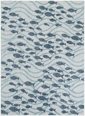 Blue 5' 3 x 7' 1 Outdoor Coastal Rectangle Area Rug Weather Resistant for Patio, Deck, Terrace, Balcony, Porch 100% Polypropylene Coastal Decor Carpet for Sale at Rug Engine
