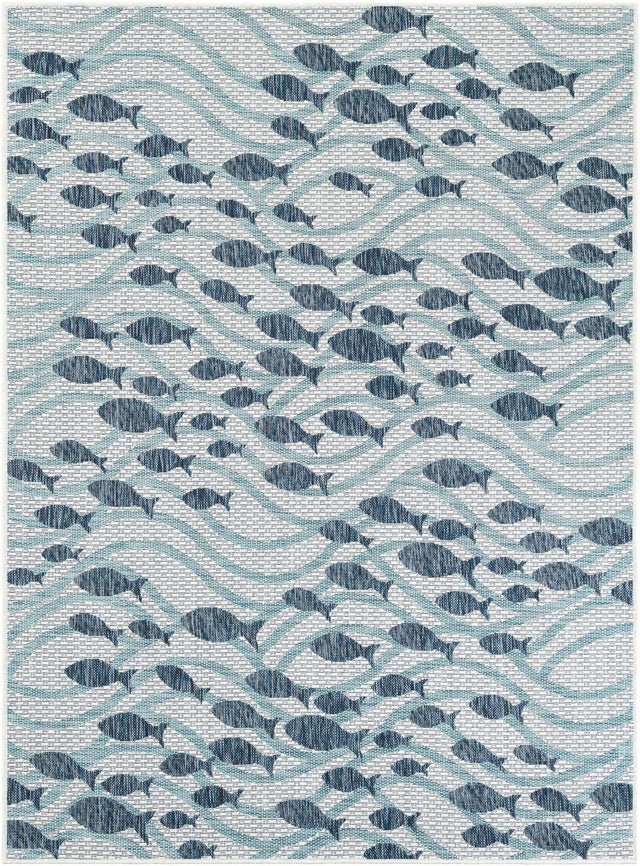 Blue 5' 3 x 7' 1 Outdoor Coastal Rectangle Area Rug Weather Resistant for Patio, Deck, Terrace, Balcony, Porch 100% Polypropylene Coastal Decor Carpet for Sale at Rug Engine