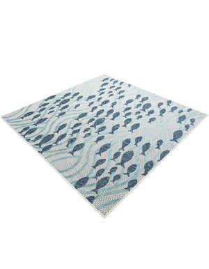 Blue 6' 1 x 6' 1 Outdoor Coastal Square Area Rug Weather Resistant for Patio, Deck, Terrace, Balcony, Porch 100% Polypropylene Coastal Decor Carpet for Sale at Rug Engine