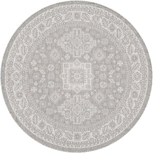 Light Gray 6' 1 x 6' 1 Outdoor Aztec Round Area Rug Weather Resistant for Patio, Deck, Terrace, Balcony, Porch 100% Polypropylene Traditional Carpet Mat for Sale at Rug Engine