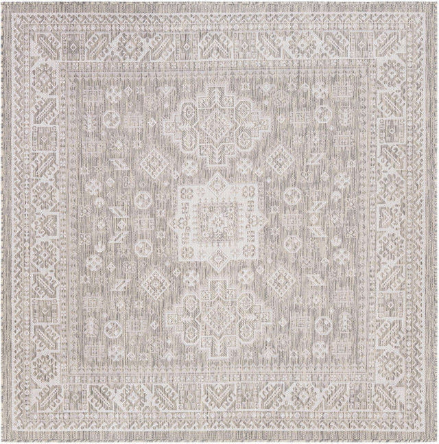 Light Gray 6' 1 x 6' 1 Outdoor Aztec Square Area Rug Weather Resistant for Patio, Deck, Terrace, Balcony, Porch 100% Polypropylene Traditional Carpet Mat for Sale at Rug Engine