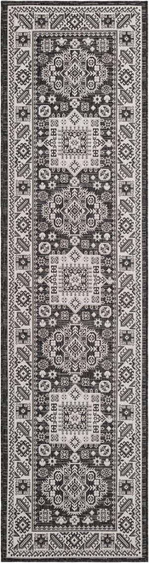Charcoal Gray 2' 7 x 10' Outdoor Aztec Runner Area Rug Weather Resistant for Patio, Deck, Terrace, Balcony, Porch 100% Polypropylene Traditional Carpet Mat for Sale at Rug Engine