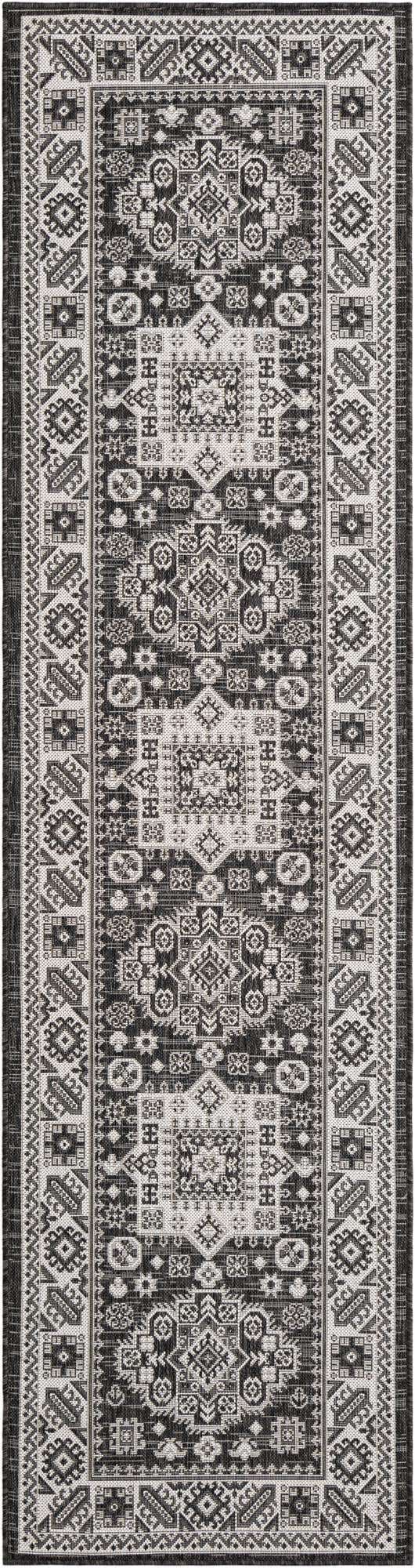 Charcoal Gray 2' 7 x 10' Outdoor Aztec Runner Area Rug Weather Resistant for Patio, Deck, Terrace, Balcony, Porch 100% Polypropylene Traditional Carpet Mat for Sale at Rug Engine