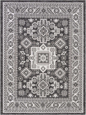 Charcoal Gray 5' 3 x 7' 1 Outdoor Aztec Rectangle Area Rug Weather Resistant for Patio, Deck, Terrace, Balcony, Porch 100% Polypropylene Traditional Carpet Mat for Sale at Rug Engine