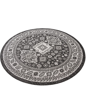 Charcoal Gray 6' 1 x 6' 1 Outdoor Aztec Round Area Rug Weather Resistant for Patio, Deck, Terrace, Balcony, Porch 100% Polypropylene Traditional Carpet Mat for Sale at Rug Engine