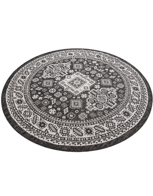Charcoal Gray 6' 1 x 6' 1 Outdoor Aztec Round Area Rug Weather Resistant for Patio, Deck, Terrace, Balcony, Porch 100% Polypropylene Traditional Carpet Mat for Sale at Rug Engine