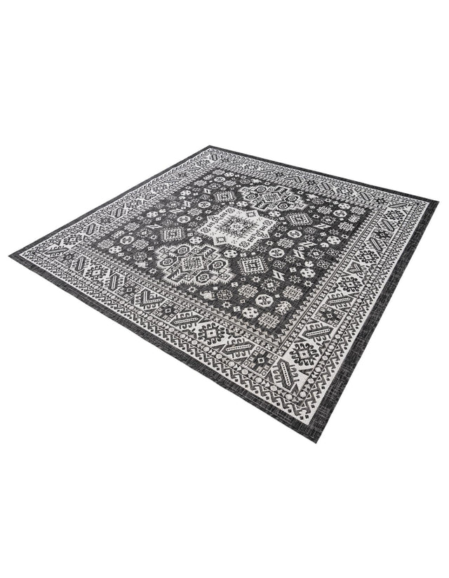 Charcoal Gray 6' 1 x 6' 1 Outdoor Aztec Square Area Rug Weather Resistant for Patio, Deck, Terrace, Balcony, Porch 100% Polypropylene Traditional Carpet Mat for Sale at Rug Engine