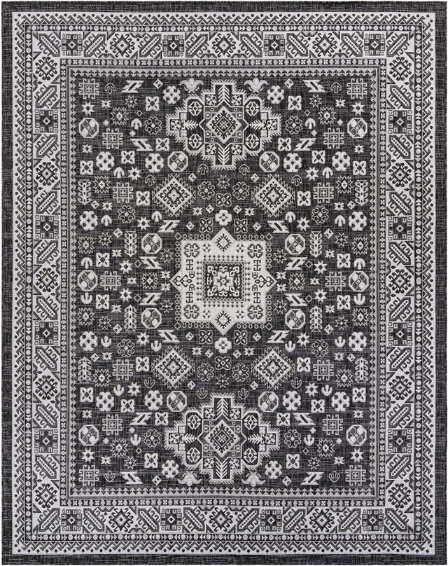 Charcoal Gray 7' 10 x 10' Outdoor Aztec Rectangle Area Rug Weather Resistant for Patio, Deck, Terrace, Balcony, Porch 100% Polypropylene Traditional Carpet Mat for Sale at Rug Engine