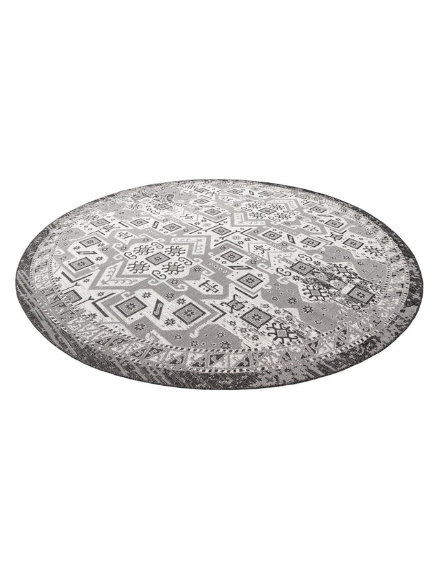 Charcoal Gray 12' x 12' Outdoor Aztec Round Area Rug Weather Resistant for Patio, Deck, Terrace, Balcony, Porch 100% Polypropylene Traditional Carpet Mat for Sale at Rug Engine