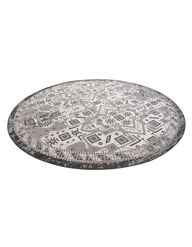 Charcoal Gray 12' x 12' Outdoor Aztec Round Area Rug Weather Resistant for Patio, Deck, Terrace, Balcony, Porch 100% Polypropylene Traditional Carpet Mat for Sale at Rug Engine
