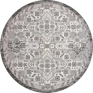 Charcoal Gray 12' x 12' Outdoor Aztec Round Area Rug Weather Resistant for Patio, Deck, Terrace, Balcony, Porch 100% Polypropylene Traditional Carpet Mat for Sale at Rug Engine