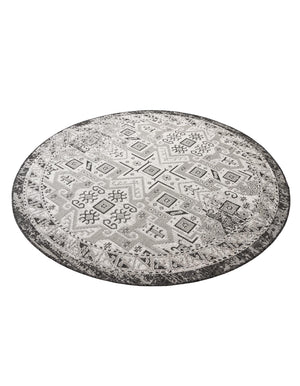 Charcoal Gray 6' 1 x 6' 1 Outdoor Aztec Round Area Rug Weather Resistant for Patio, Deck, Terrace, Balcony, Porch 100% Polypropylene Traditional Carpet Mat for Sale at Rug Engine