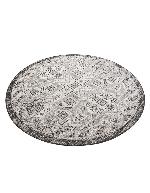 Charcoal Gray 6' 1 x 6' 1 Outdoor Aztec Round Area Rug Weather Resistant for Patio, Deck, Terrace, Balcony, Porch 100% Polypropylene Traditional Carpet Mat for Sale at Rug Engine