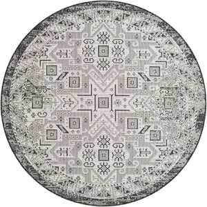 Charcoal Gray 6' 1 x 6' 1 Outdoor Aztec Round Area Rug Weather Resistant for Patio, Deck, Terrace, Balcony, Porch 100% Polypropylene Traditional Carpet Mat for Sale at Rug Engine