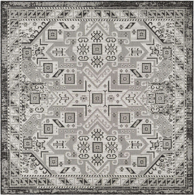 Charcoal Gray 6' 1 x 6' 1 Outdoor Aztec Square Area Rug Weather Resistant for Patio, Deck, Terrace, Balcony, Porch 100% Polypropylene Traditional Carpet Mat for Sale at Rug Engine