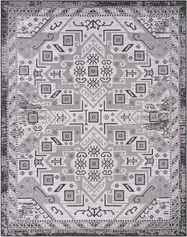 Charcoal Gray 7' 10 x 10' Outdoor Aztec Rectangle Area Rug Weather Resistant for Patio, Deck, Terrace, Balcony, Porch 100% Polypropylene Traditional Carpet Mat for Sale at Rug Engine