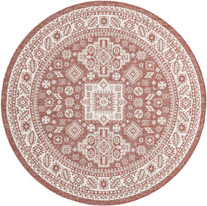 Rust Red 6' 1 x 6' 1 Outdoor Aztec Round Area Rug Weather Resistant for Patio, Deck, Terrace, Balcony, Porch 100% Polypropylene Traditional Carpet Mat for Sale at Rug Engine