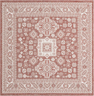 Rust Red 6' 1 x 6' 1 Outdoor Aztec Square Area Rug Weather Resistant for Patio, Deck, Terrace, Balcony, Porch 100% Polypropylene Traditional Carpet Mat for Sale at Rug Engine