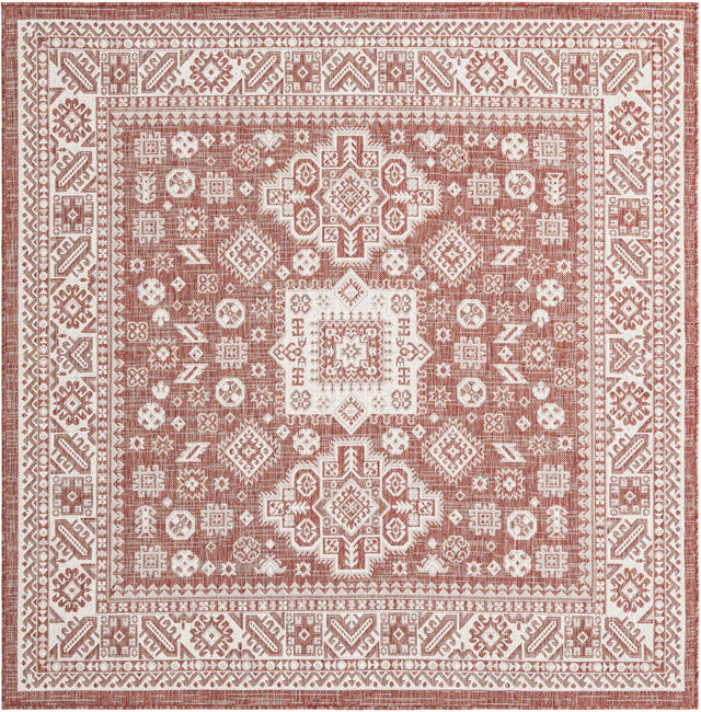 Rust Red 6' 1 x 6' 1 Outdoor Aztec Square Area Rug Weather Resistant for Patio, Deck, Terrace, Balcony, Porch 100% Polypropylene Traditional Carpet Mat for Sale at Rug Engine
