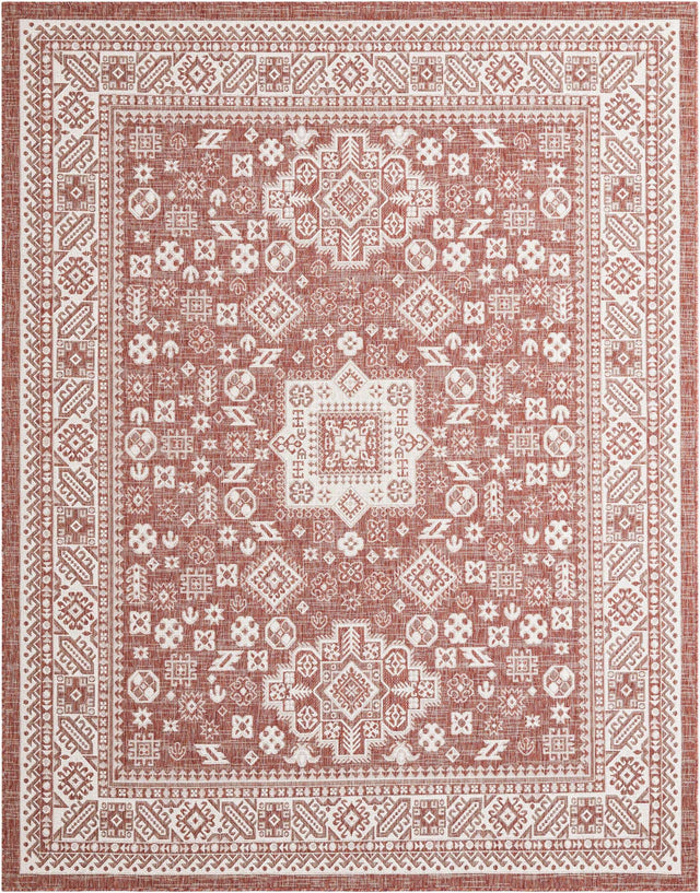 Rust Red 7' 10 x 10' Outdoor Aztec Rectangle Area Rug Weather Resistant for Patio, Deck, Terrace, Balcony, Porch 100% Polypropylene Traditional Carpet Mat for Sale at Rug Engine