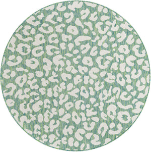 Green Blue 5' 3 x 5' 3 Outdoor Safari Round Area Rug Weather Resistant for Patio, Deck, Terrace, Balcony, Porch Animal Print Wildlife Nature Carpet for Sale at Rug Engine