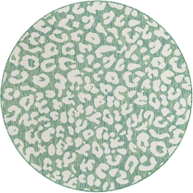 Green Blue 5' 3 x 5' 3 Outdoor Safari Round Area Rug Weather Resistant for Patio, Deck, Terrace, Balcony, Porch Animal Print Wildlife Nature Carpet for Sale at Rug Engine