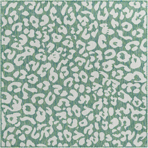 Green Blue 5' 3 x 5' 3 Outdoor Safari Square Area Rug Weather Resistant for Patio, Deck, Terrace, Balcony, Porch Animal Print Wildlife Nature Carpet for Sale at Rug Engine
